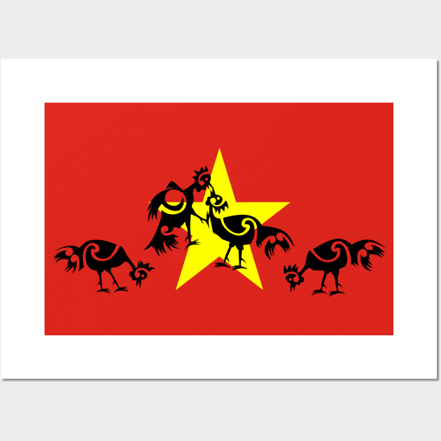 Vietnam Flag, Roosters Sparring Wall Art by mailboxdisco